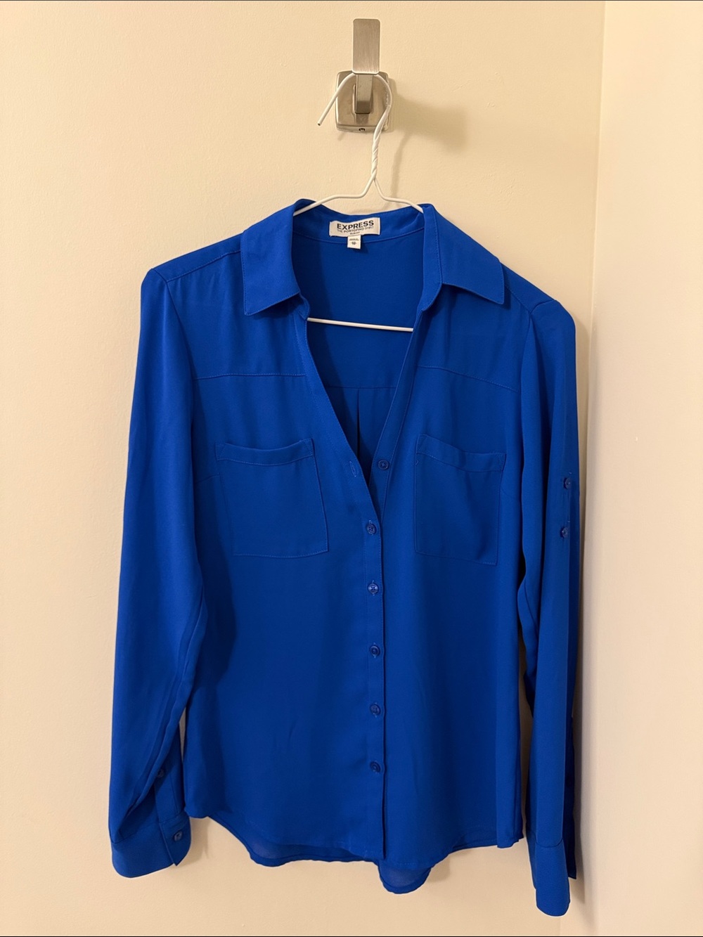 Express Women’s Cobalt Blue Button-Front Portofino Blouse